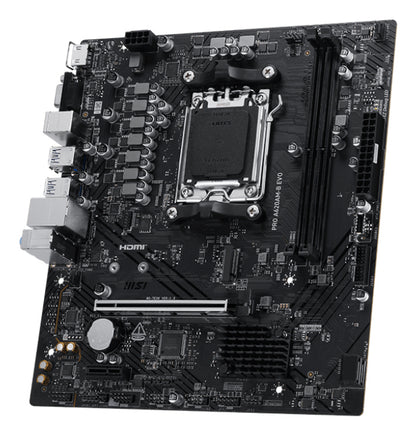 MSI PRO A620AM-B EVO Motherboard, AMD A620A, Socket AM5, mATX, DDR5, 4x M.2, PCIe 5.0, 5GbE, HDMI 2.1, USB-C, Ryzen 7000/8000/9000