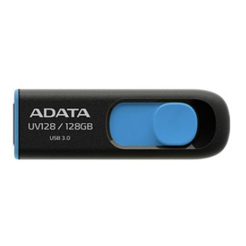 ADATA 128GB UV128 USB 3.0 Memory Pen, Retractable, Capless, Black & Blue - PC Gear UK