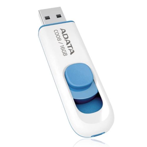 ADATA 16GB C008 USB 2.0 Memory Pen, Retractable, Capless, White - PC Gear UK