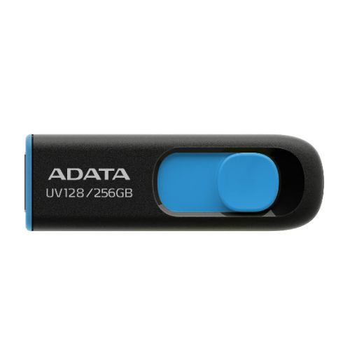 ADATA 256GB UV128 USB 3.0 Memory Pen, Retractable, Capless, Black & Blue - PC Gear UK