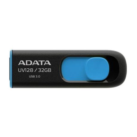 ADATA 32GB UV128 USB 3.0 Memory Pen, Retractable, Capless, Black & Blue - PC Gear UK