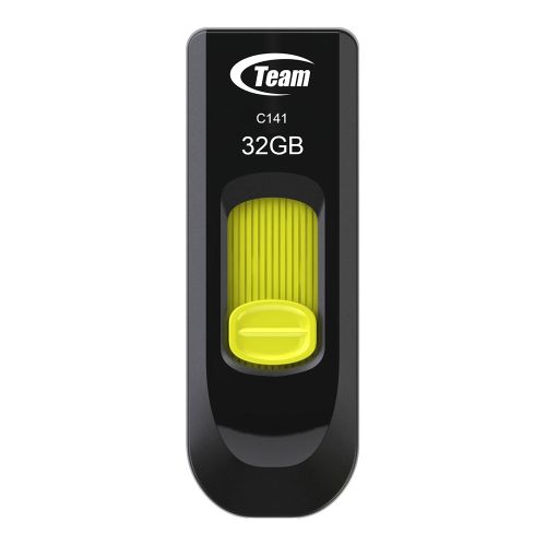 Team 32GB C141 Yellow USB 2.0 Memory Pen, Retractable Design, Ultra-thin 9.5mm - PC Gear UK