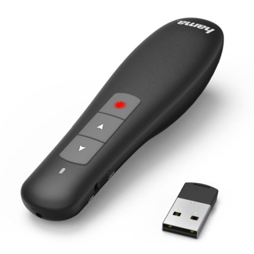 Hama X-Pointer Wireless Laser Presenter, 2.4GHz, USB Receiver, 12m Range, Volume Control, Scroll through Office Applications - PC Gear UK