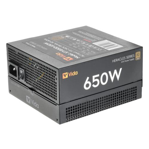 Vida 650W Heracles Black ATX Gaming PSU, 80+ Bronze, 14cm Ultra-Quiet FDM Fan, Flat Black Cables, Power Lead Not Included - PC Gear UK