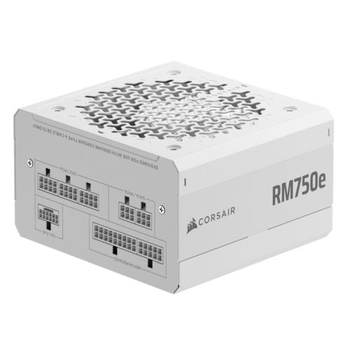 Corsair 750W RMe Series RM750e PSU, Fully Modular, Low-Noise, Cybenetics Gold, Zero RPM Mode, ATX 3.1, PCIe 5.1, White - PC Gear UK