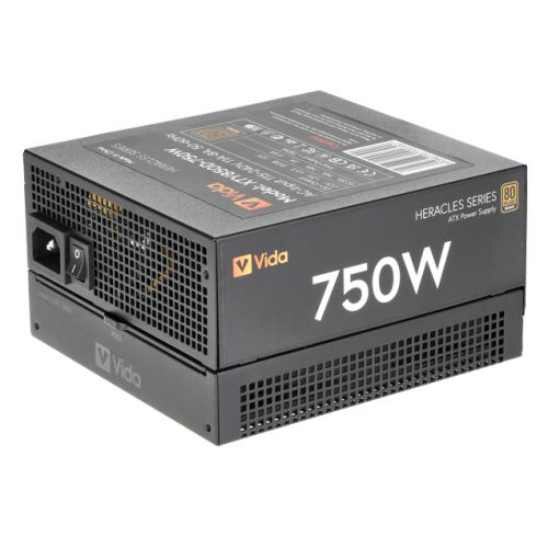 Vida 750W Heracles Black ATX Gaming PSU, 80+ Bronze, 14cm Ultra-Quiet FDM Fan, Flat Black Cables, Power Lead Not Included - PC Gear UK