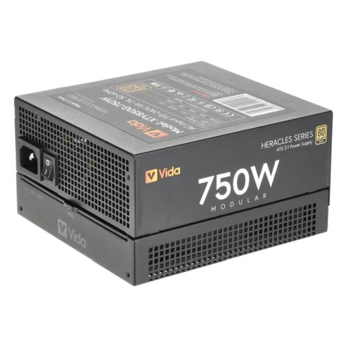 Vida 750W Heracles Black ATX 3.1 Gaming PSU, 80+ Gold, Fully Modular, 14cm Ultra-Quiet FDM Fan, Flat Black Cables, PCIe 5.1, Power Lead Not Included - PC Gear UK