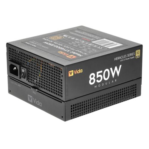 Vida 850W Heracles Black ATX 3.1 Gaming PSU, 80+ Gold, Fully Modular, 14cm Ultra-Quiet FDM Fan, Flat Black Cables, PCIe 5.1, Power Lead Not Included - PC Gear UK