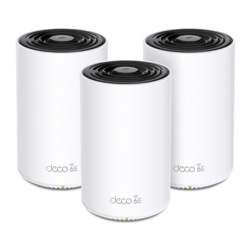 TP-LINK (DECO XE75) AXE5400 Wi-Fi 6E Tri-Band Mesh System, 3 Pack, AI-Driven Mesh, 3 x LAN on each Unit, Voice Control - PC Gear UK