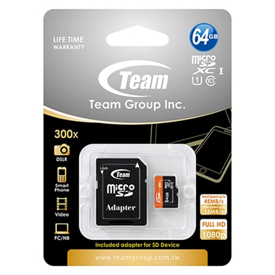 TEAM 64G MICROSDXC UHS-I U1 C10 CARD (TUSDX64GCL10U03)