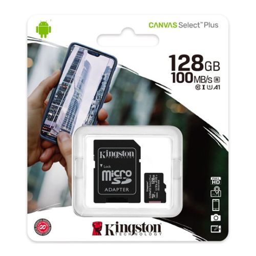 Kingston Canvas Select 128GB Micro SD UHS-I Flash Card with Adapter - PC Gear UK