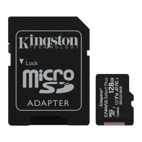 Kingston 128GB Canvas Select Plus Micro SDXC Card with SD Adapter, UHS-I Class 10, U1, A1 App Performance, 100MB/s - PC Gear UK