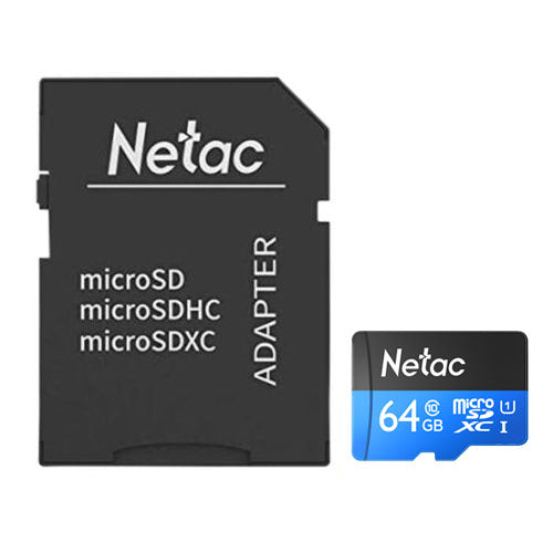 Netac P500 64GB MicroSDXC Card with SD Adapter, UHS-I Class 10, U1, 90MB/s - PC Gear UK