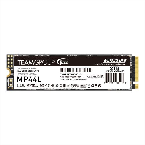 Team 2TB MP44L M.2 NVMe Gen4 SSD, M.2 2280, PCIe4, R/W 4800/4400 MB/s, Heat Dissipating Graphene Label - PC Gear UK