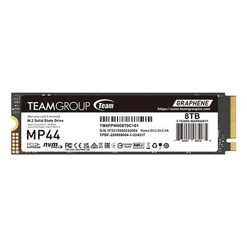 Team 8TB MP44 M.2 NVMe Gen4 SSD, M.2 2280, PCIe4, R/W 7200/6000 MB/s, Heat Dissipating Graphene Label - PC Gear UK