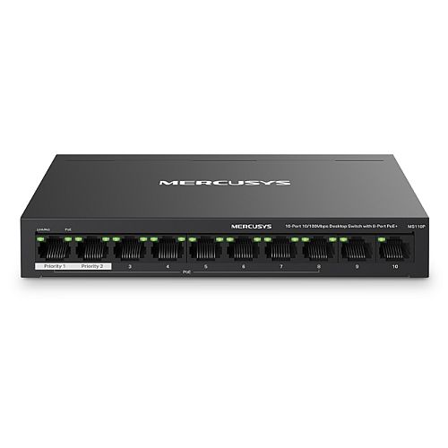 Mercusys (MS110P) 10-Port 10/100Mbps Desktop Switch with 8-Port PoE+, Metal Case - PC Gear UK