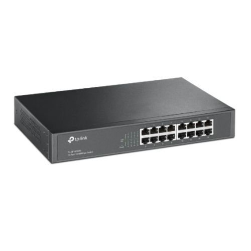 TP-LINK (TL-SF1016DS) 16-Port 10/100Mbps Unmanaged Desktop/Rackmount Switch, 13-inch Steel Case - PC Gear UK