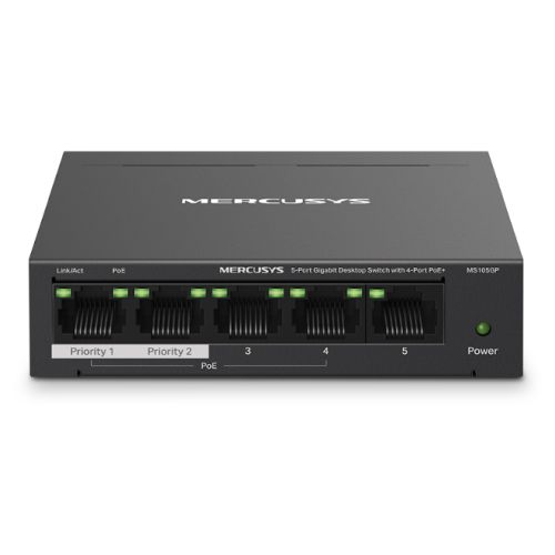 Mercusys (MS105GP) 5-Port Gigabit Desktop Switch with 4-Port PoE+, Steel Case - PC Gear UK