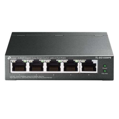 TP-LINK (TL-SG105MPE) 5-Port Gigabit Easy Smart Switch with 4-Port PoE+, Steel Case - PC Gear UK
