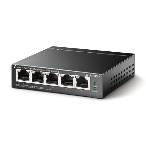 TP-LINK (TL-SG1005LP)  5-Port Gigabit Unmanaged Desktop Switch, 4-Port PoE, Intelligent Power, Steel Case - PC Gear UK