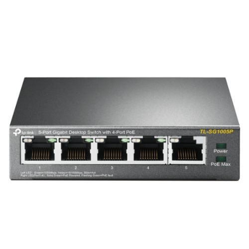 TP-LINK  (TL-SG1005P) 5-Port Gigabit Unmanaged Desktop Switch, 4 Port PoE+, Steel Case - PC Gear UK