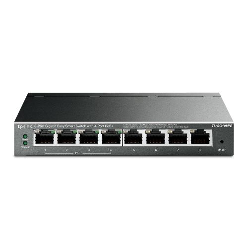 TP-LINK (TL-SG108PE) 8-Port Gigabit Easy Smart Switch with 4-Port PoE+, Steel Case - PC Gear UK