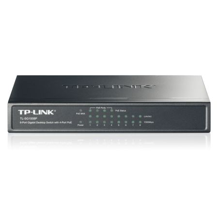 TP-LINK (TL-SG1008P) 8-Port Gigabit Unmanaged Desktop Switch, 4-Port PoE, Steel Case - PC Gear UK