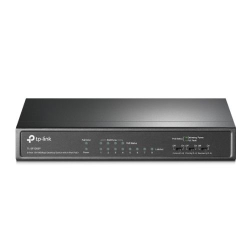 TP-LINK (TL-SF1008P) 8-Port 10/100Mbps Unmanaged Desktop Switch, 4-Port PoE+, Steel Case - PC Gear UK