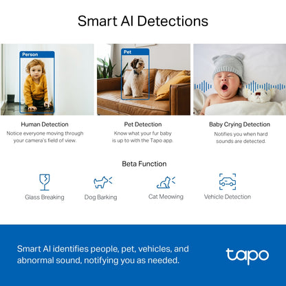 TP-Link Tapo C220 Pan/Tilt AI Home Security Wi-Fi Camera, 2K QHD, White