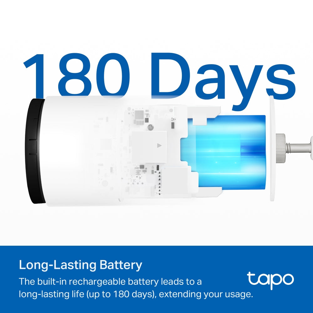 TP-Link Tapo C410 Wire-Free Outdoor Security Camera, 2K, 180-Day Battery, Colour Night Vision, IP65, AI Detection, White