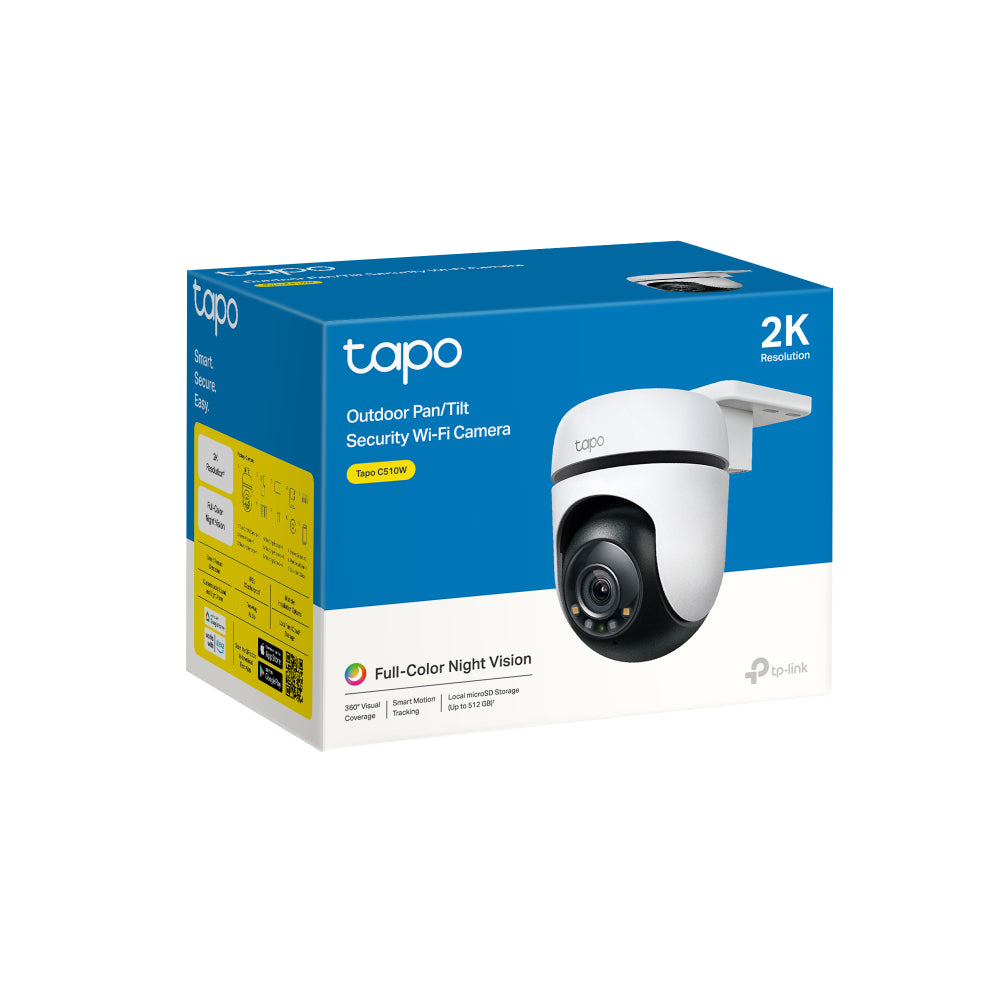 TP-Link Tapo C510W Outdoor Pan/Tilt Security Wi-Fi Camera, 2K, 360°, Full-Colour Night Vision, IP65, AI Detection, White/Black