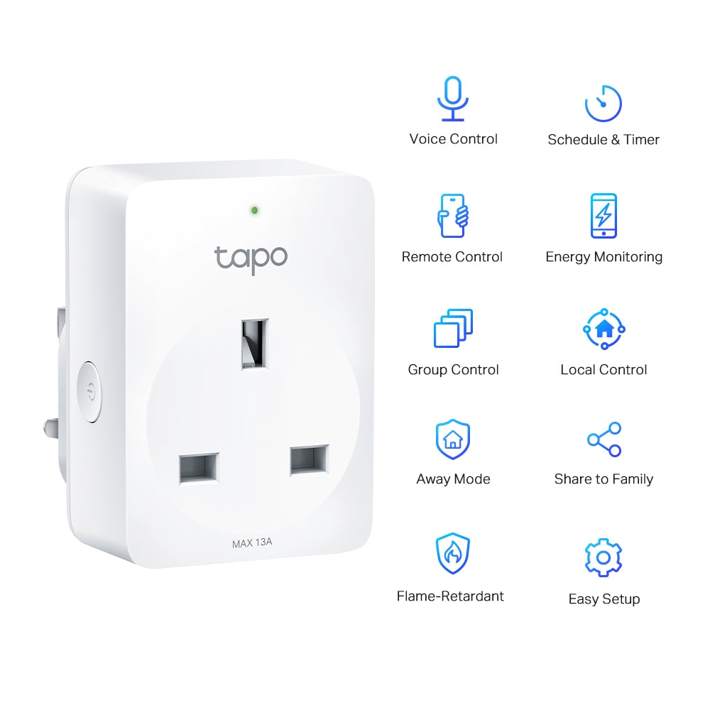 TP-Link Tapo P110 Mini Smart Wi-Fi Socket, Energy Monitoring, 2990W, 16A, UK Plug, White