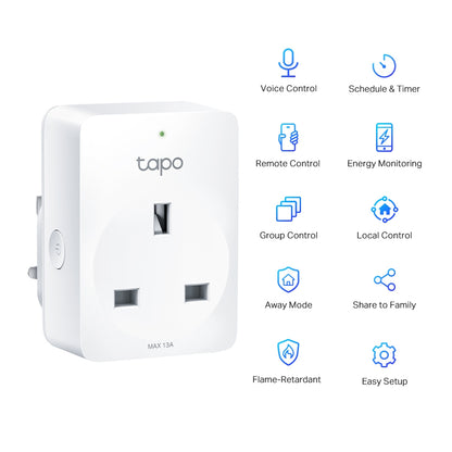 TP-Link Tapo P110 Mini Smart Wi-Fi Socket, Energy Monitoring, 2990W, 16A, UK Plug, White