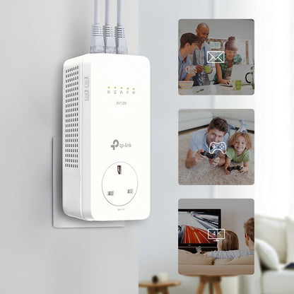 TP-Link TL-WPA8631P KIT AV1300 Gigabit Passthrough Powerline AC1200 Wi-Fi Kit, HomePlug AV2, OneMesh, 3x Gigabit Ports, UK Plug, White