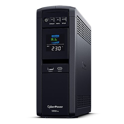 CyberPower PFC Sinewave 1350VA Line Interactive Tower UPS, 810W, LCD Display, 2x UK Plug, 4x IEC, AVR Energy Saving - PC Gear UK