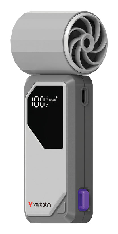 Verbatim Cool 'n' Go AirJet Handheld Fan, Grey, Purple