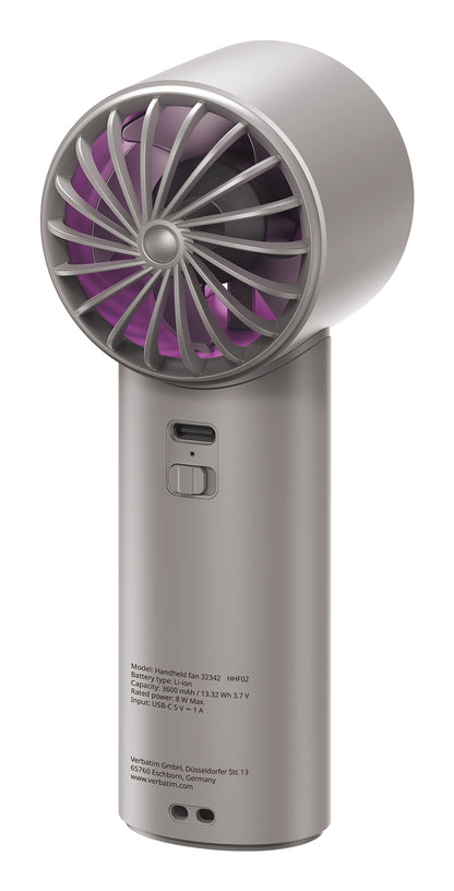 Verbatim Cool 'n' Go Ice Touch Handheld Fan, Grey, Purple