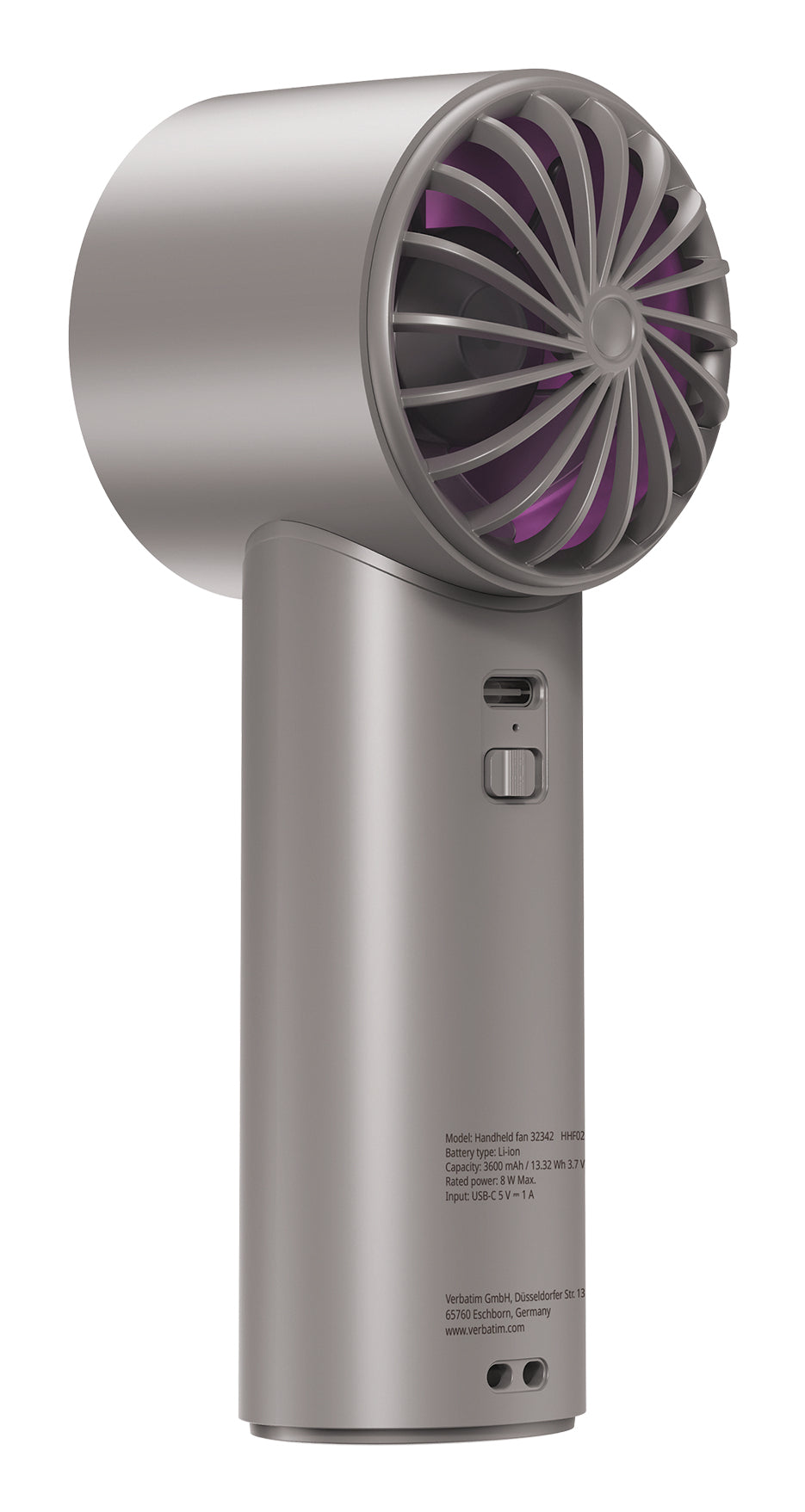 Verbatim Cool 'n' Go Ice Touch Handheld Fan, Grey, Purple
