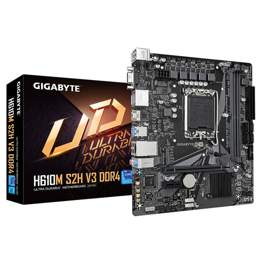 GIGABYTE H610M S2H V3 DDR4 Motherboard - Supports Intel Core 14th CPUs, 4+1+1 Hybrid Digital VRM, up to 3200MHz DDR4, 1xPCIe 3.0 M.2, GbE LAN , USB 3.2 Gen 1, Intel, LGA 1700, Intel Celeron, Intel Core i3, Intel Core i5, Intel Core i7, Intel Core i9
