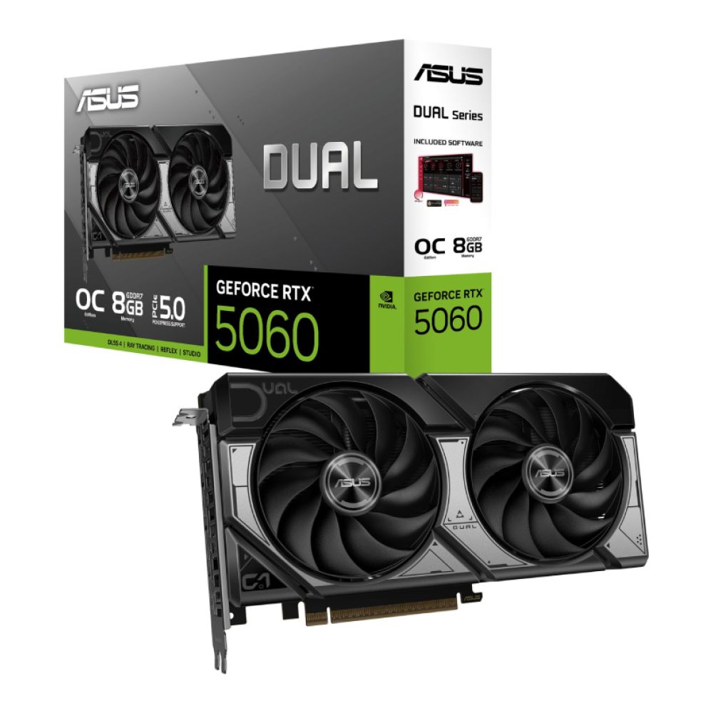 ASUS Dual GeForce RTX 5060 OC, 8GB GDDR7, Axial-tech, SFF-Ready, Black/Grey