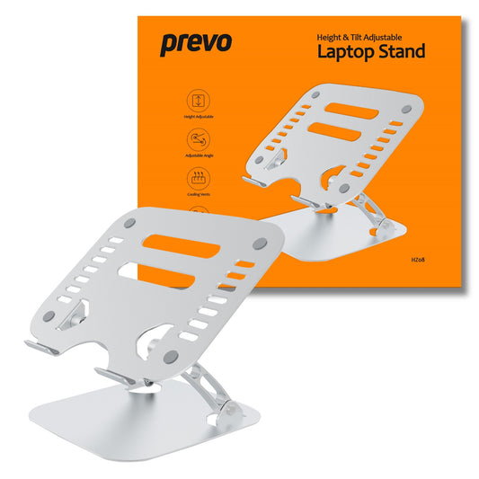 Prevo Aluminium Alloy Laptop Stand, Fit Devices from 11 to 17 Inches, Non-Slip Silicone, Height and Angle Adjustable - PC Gear UK