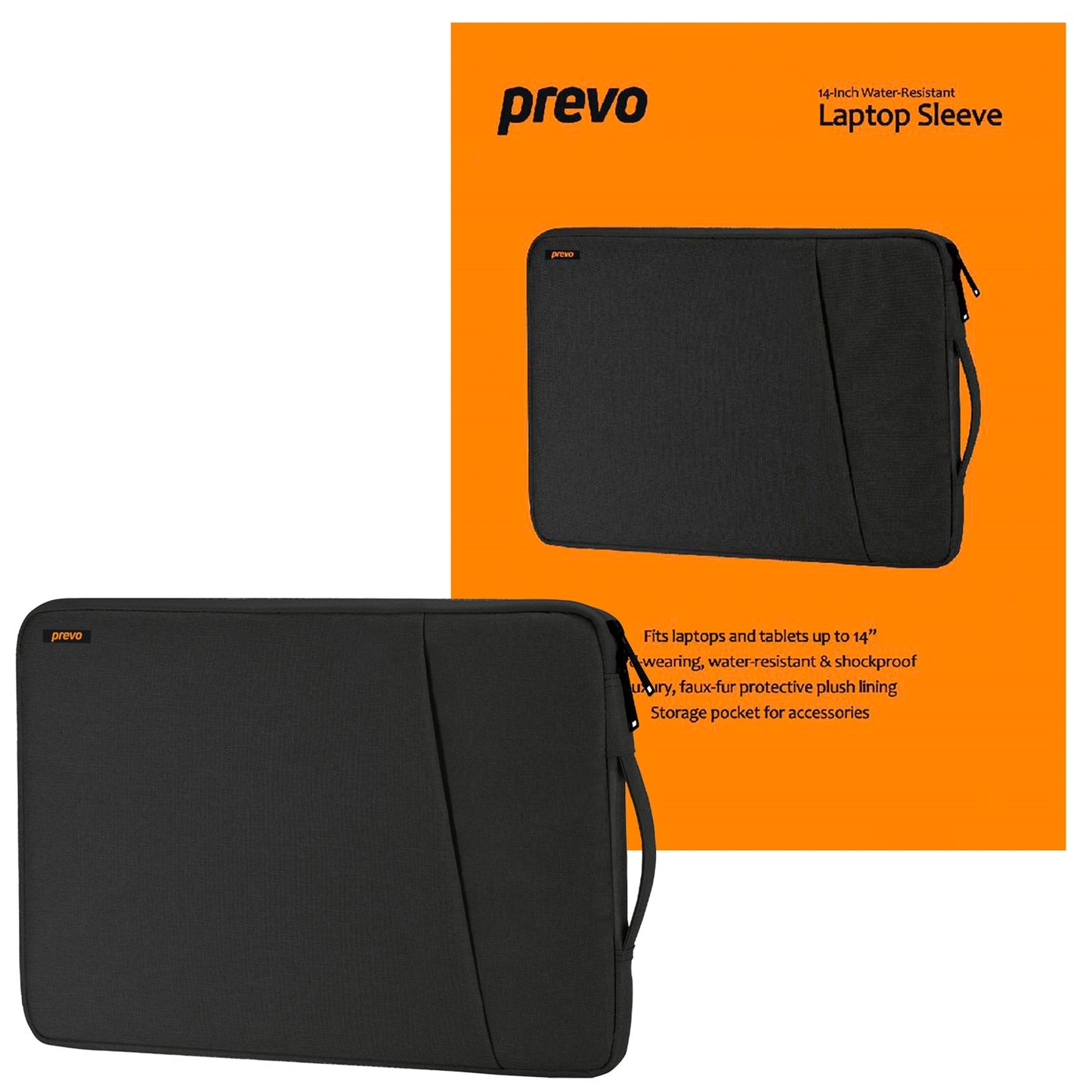 Prevo LB00714B 14" Laptop Sleeve | Water-Resistant | Faux Fur Lining | Side Pocket | Black