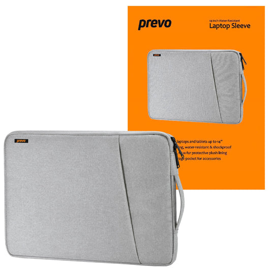 Prevo 14 Inch Laptop Sleeve, Side Pocket, Cushioned Lining, Light Grey - PC Gear UK