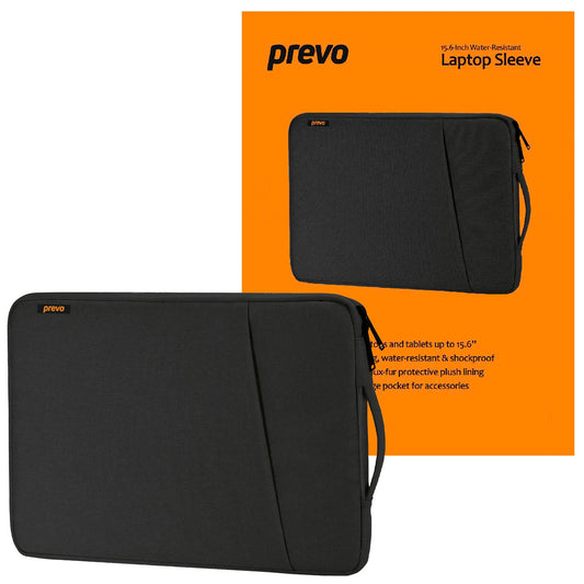 Prevo 15.6 Inch Laptop Sleeve, Side Pocket, Cushioned Lining, Black - PC Gear UK