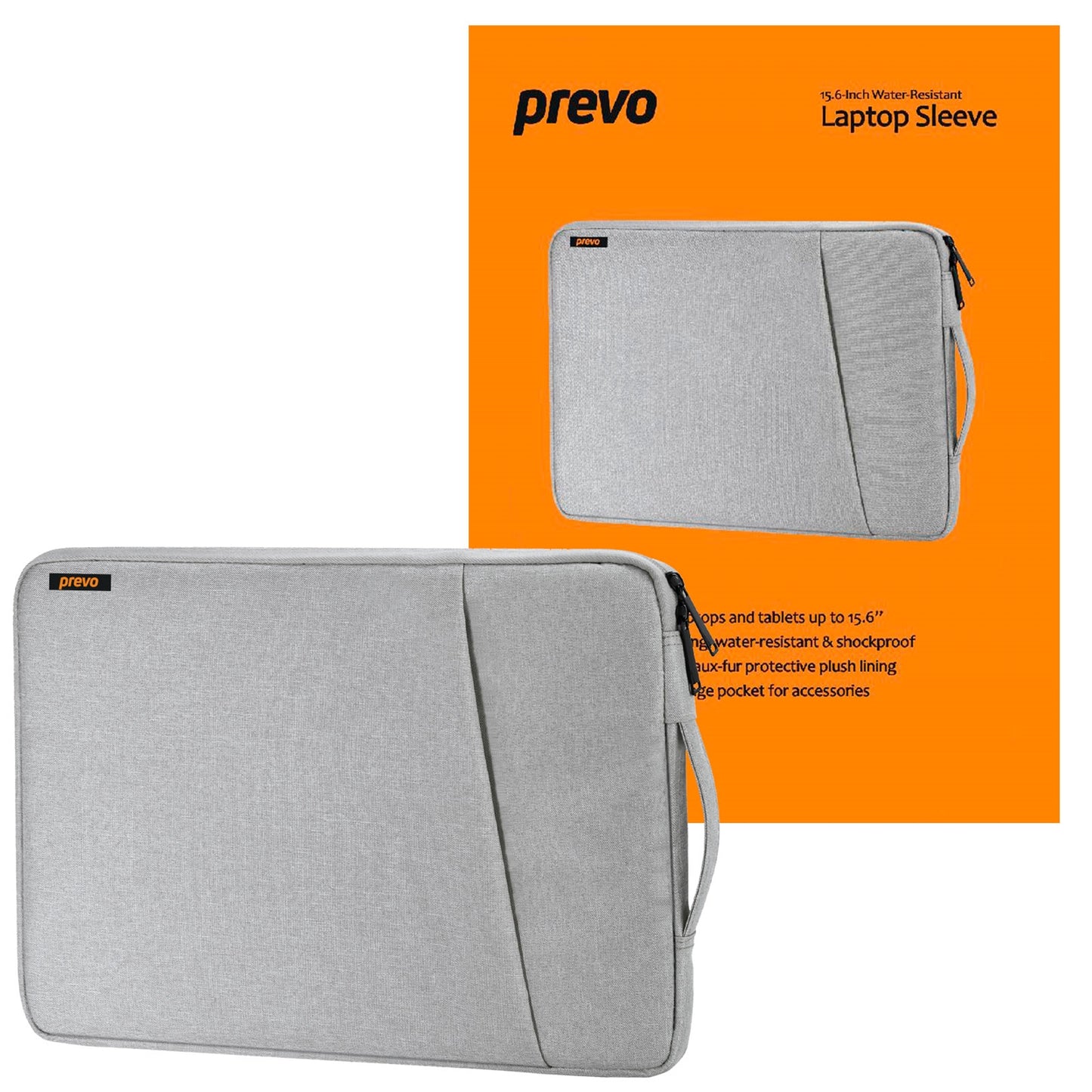 Prevo LB007GRY 15.6" Laptop Sleeve | Water-Resistant | Faux Fur Lining | Side Pocket | Light Grey