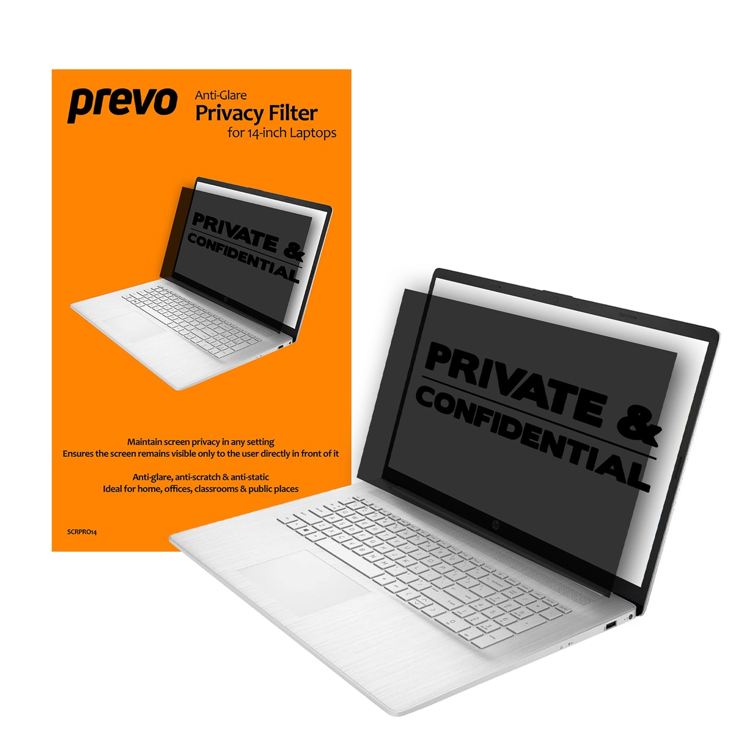 Prevo 14" Laptop Privacy Screen Filter | 16:9 | Anti-Glare | Anti-Peep | 60° Viewing Angle | Blackout