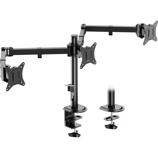 VonHaus Triple Monitor Stand for 17-27" Screens, Three Screen Monitor Mount with Desk Clamp, Height Adjustable, Easy Assemble Stand with Full Tilt, Rotation & Swivel Arms, VESA 75x75 & 100x100mm