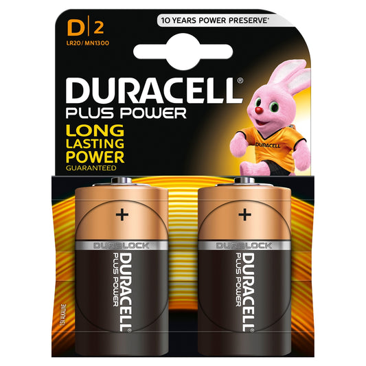 Duracell Plus Power Alkaline, Long Expiry, Pack of 2 D Batteries - PC Gear UK
