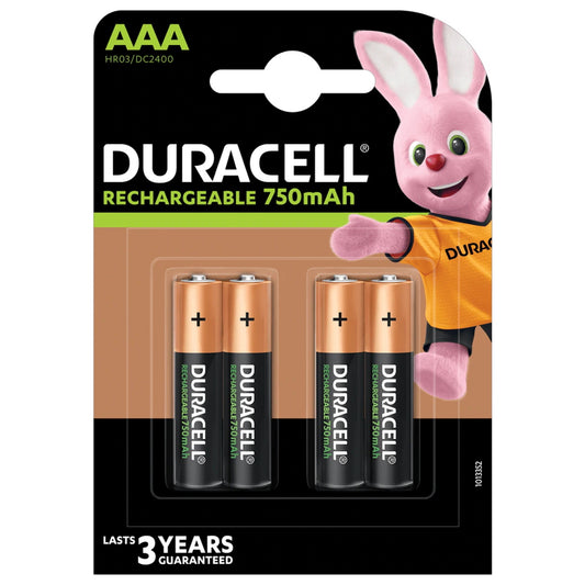 Duracell Rechargable Pack of 4 AAA 750mAh Rechargeable Batteries - PC Gear UK