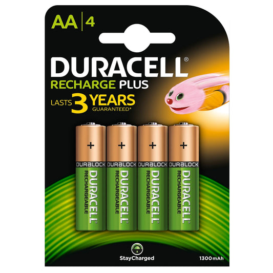 Duracell Recharge Plus Pack of 4 AA 1300mAh Rechargeable Batteries - PC Gear UK